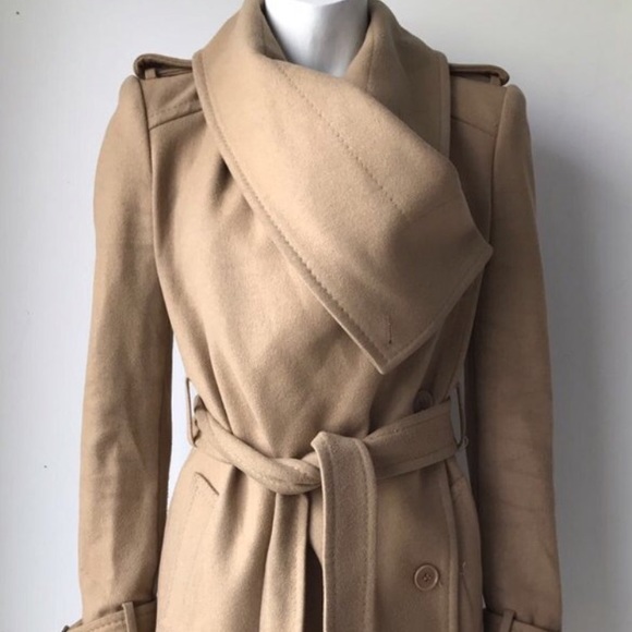 BCBG Max Azria Camel Wool Belted Coat Sz Small - Picture 3 of 8